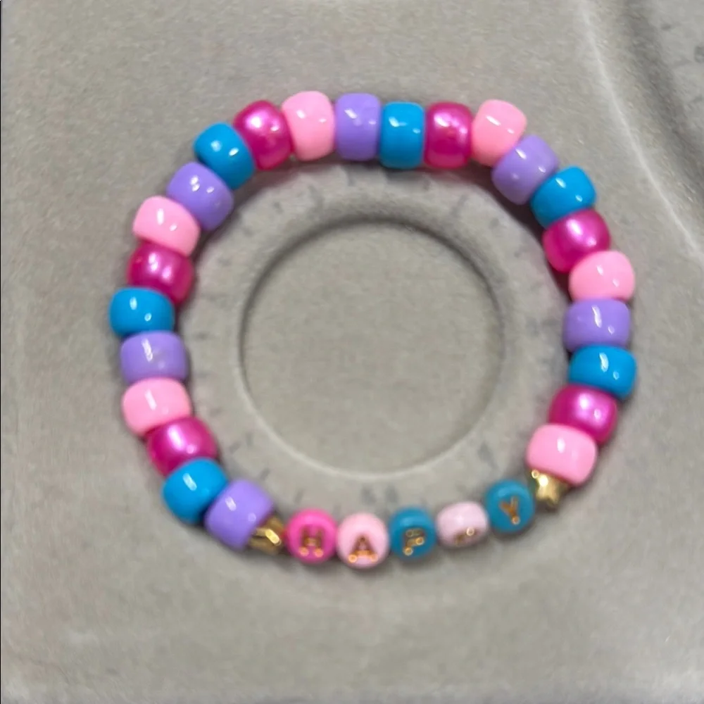 Handmade Happy Pink Blue Purple Beaded Stretch Bracelet Kids Friendship